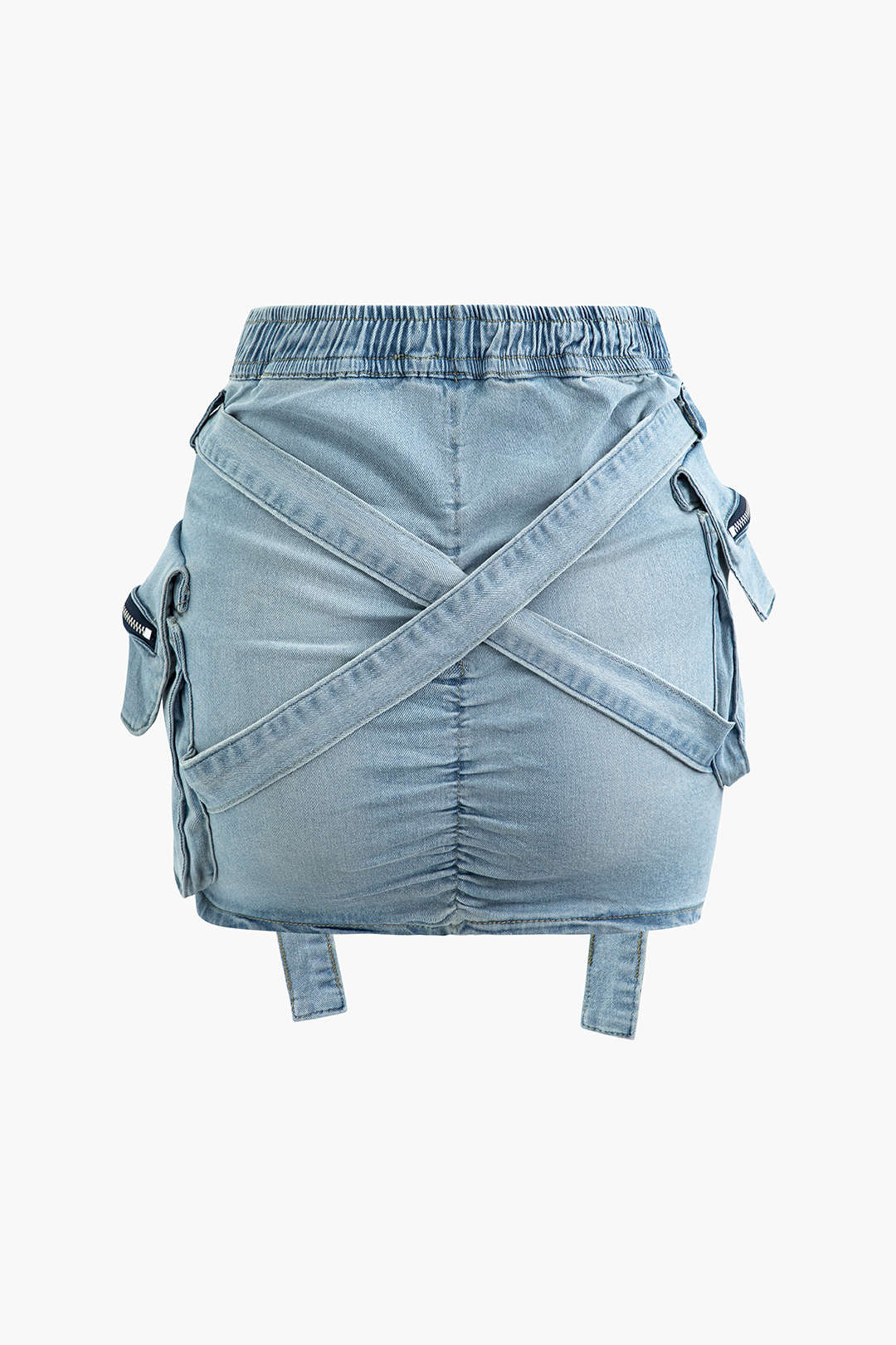 Falda Denim Cargo Cintura Elástica Con Bolsillos Clásica