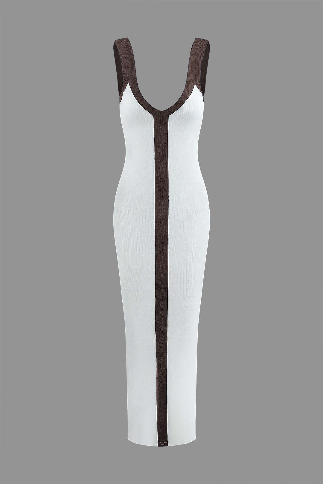 Vestido Maxi Color Block Con Escote En V Y Ribbed Elegante
