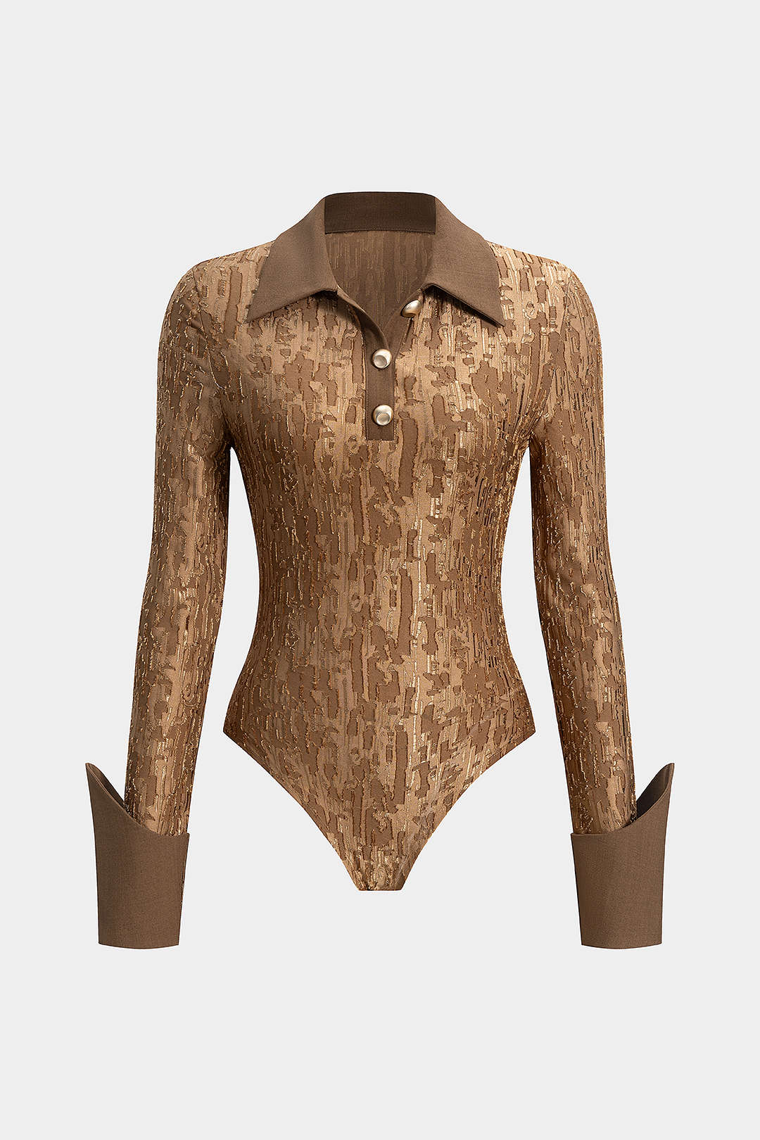 Metallic Button Ripped Patchwork Long Sleeve Bodysuit