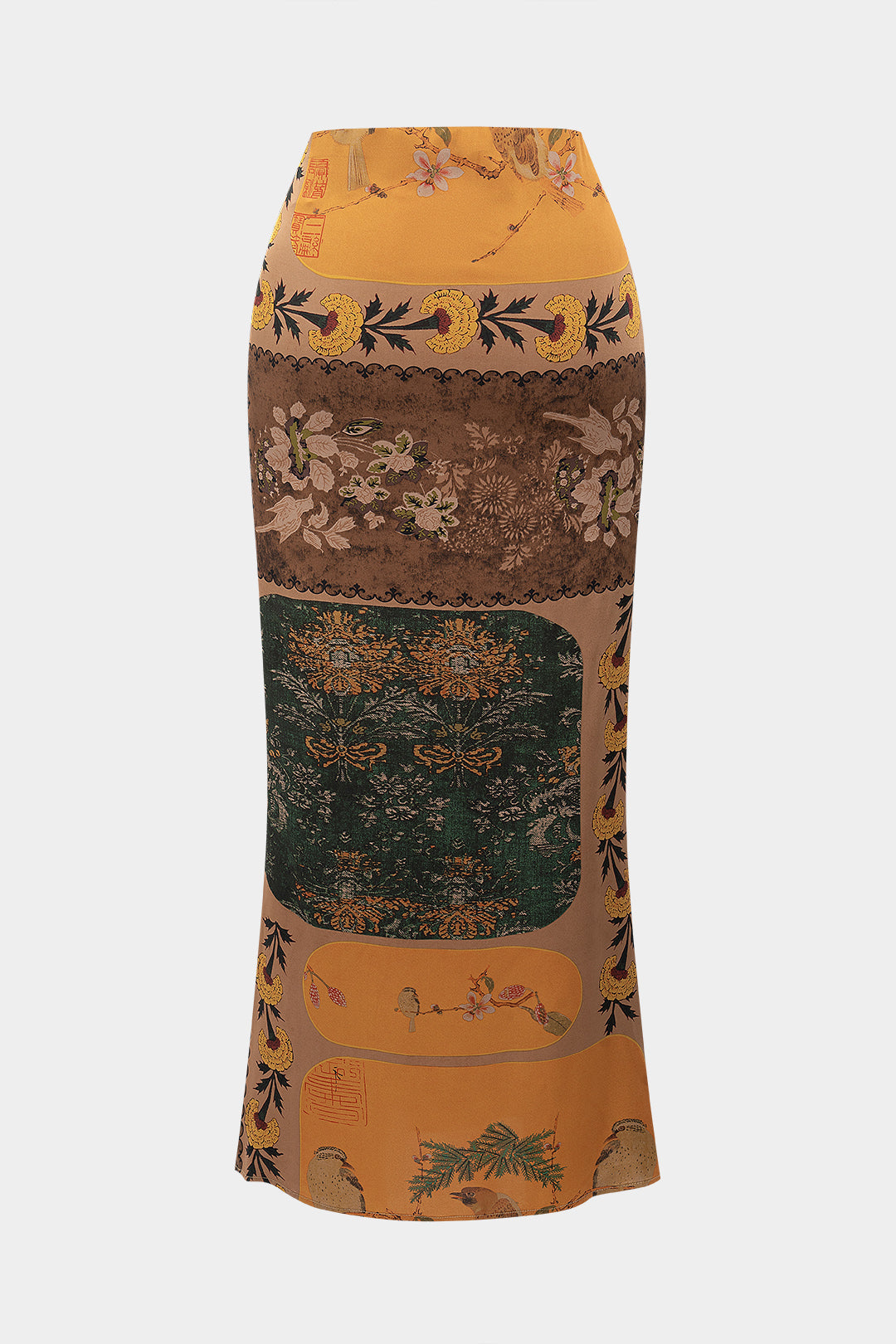 חצאית עם הדפס פרחוני וקשירה 