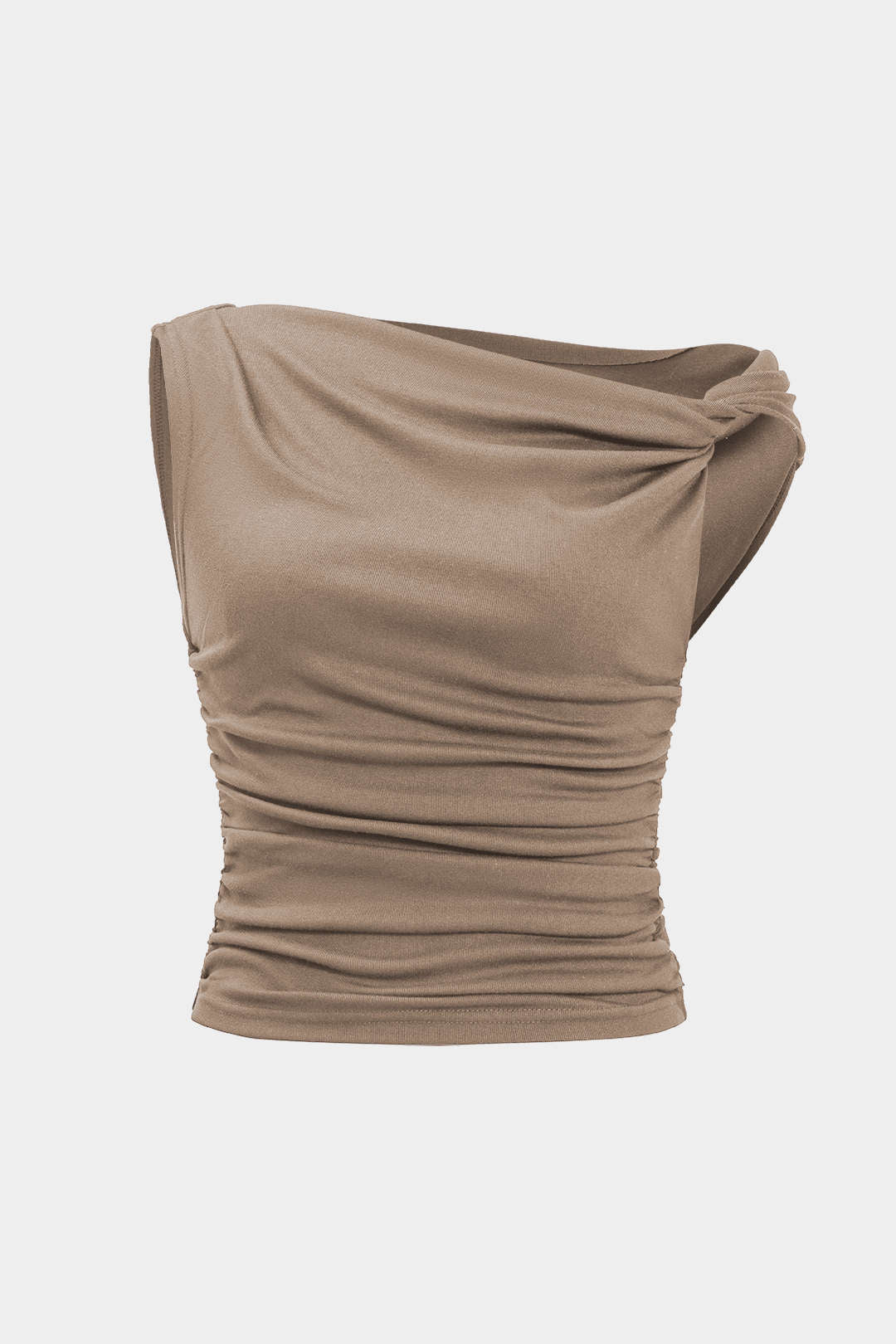 Blusa Asimétrica Con Nudo En Un Hombro Sin Mangas Drapeada
