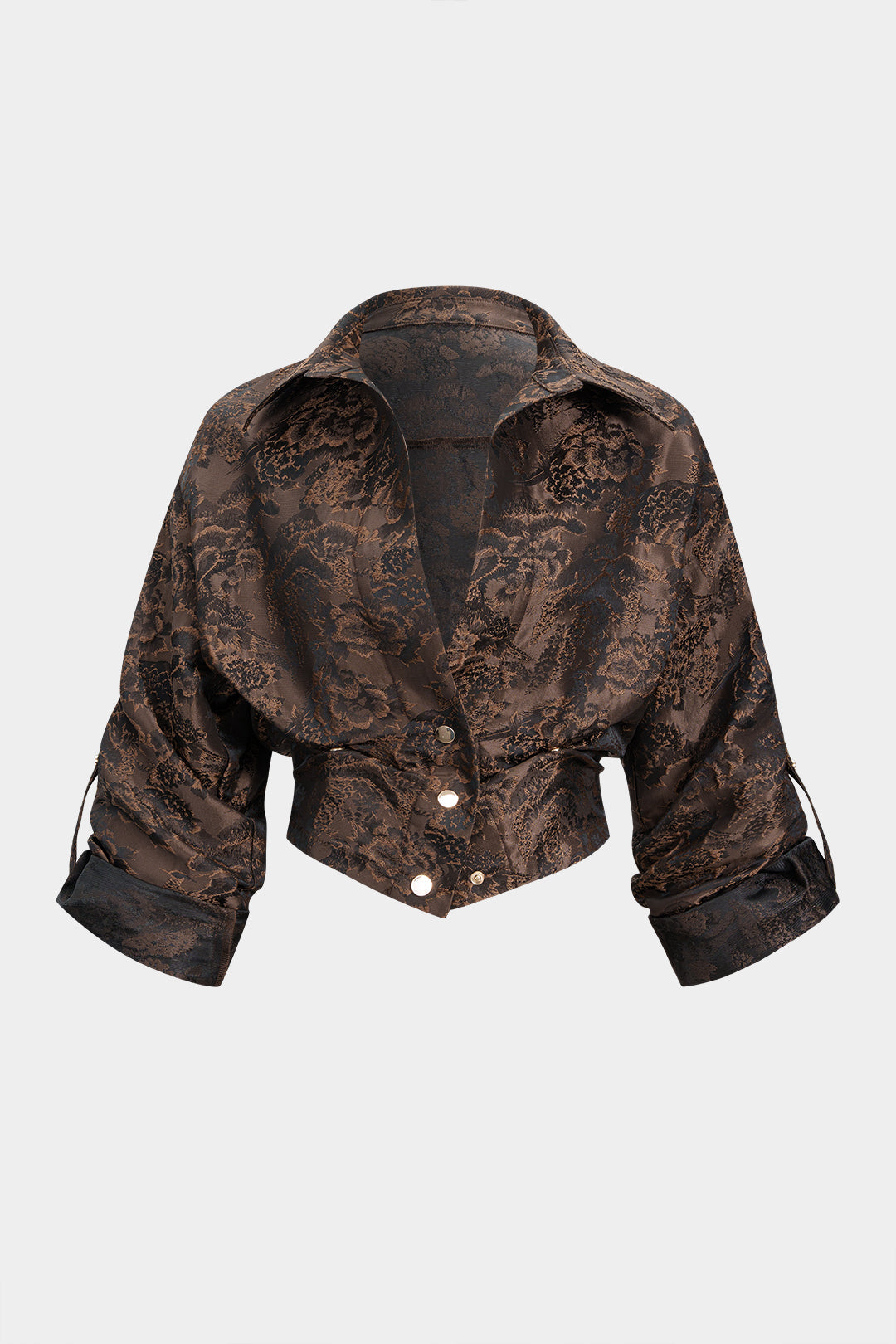 חולצת ארוכת שרוולים עם הדפס פרחוני של ז'קארד 