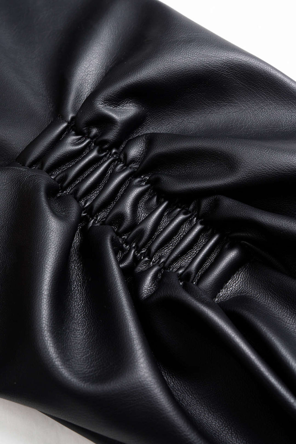 Faux Leather Ruched Button Asymmetrical Shirt