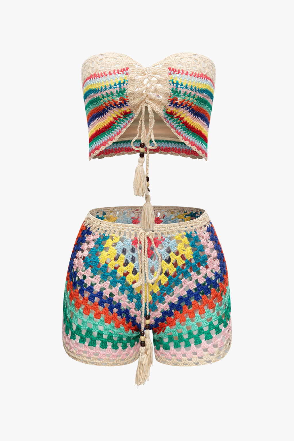 Conjunto Suéter Arcoíris Curvo Shorts Verano Elegante