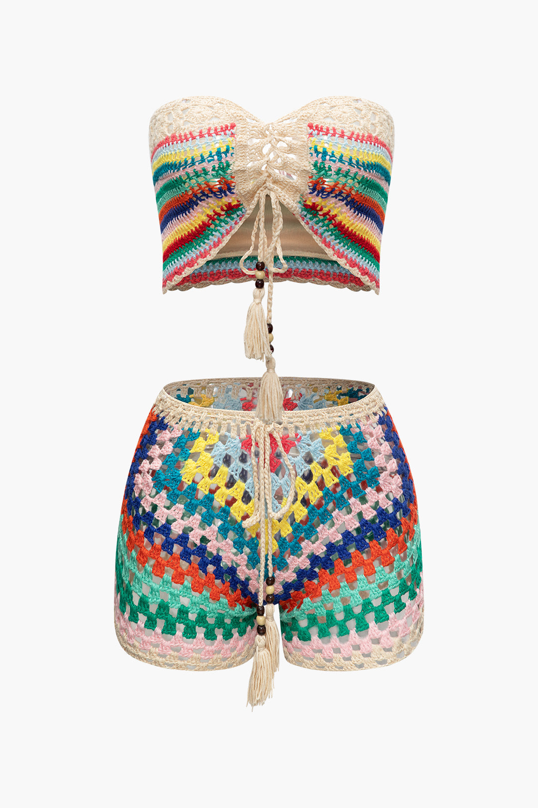 Conjunto Suéter Arcoíris Curvo Shorts Verano Elegante