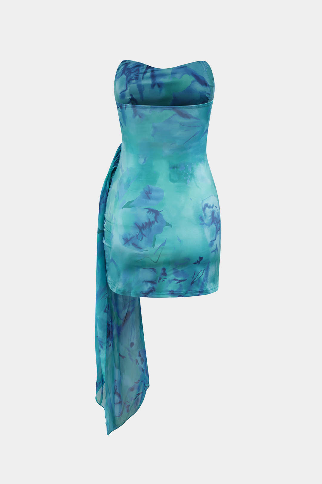 Vestido Mini Floral Envolvente Sin Tirantes Fruncido
