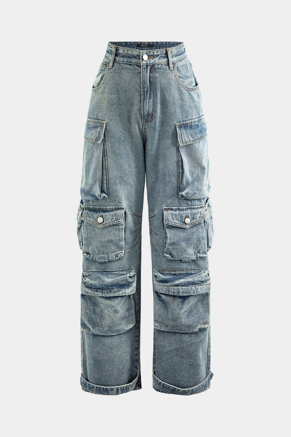 Jeans Cargo Anchos de Textura Suave con Bolsillos Múltiples