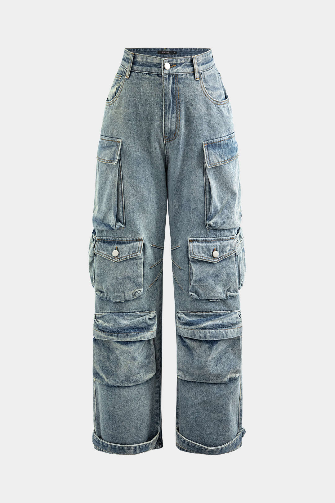 Jeans Cargo Anchos de Textura Suave con Bolsillos Múltiples