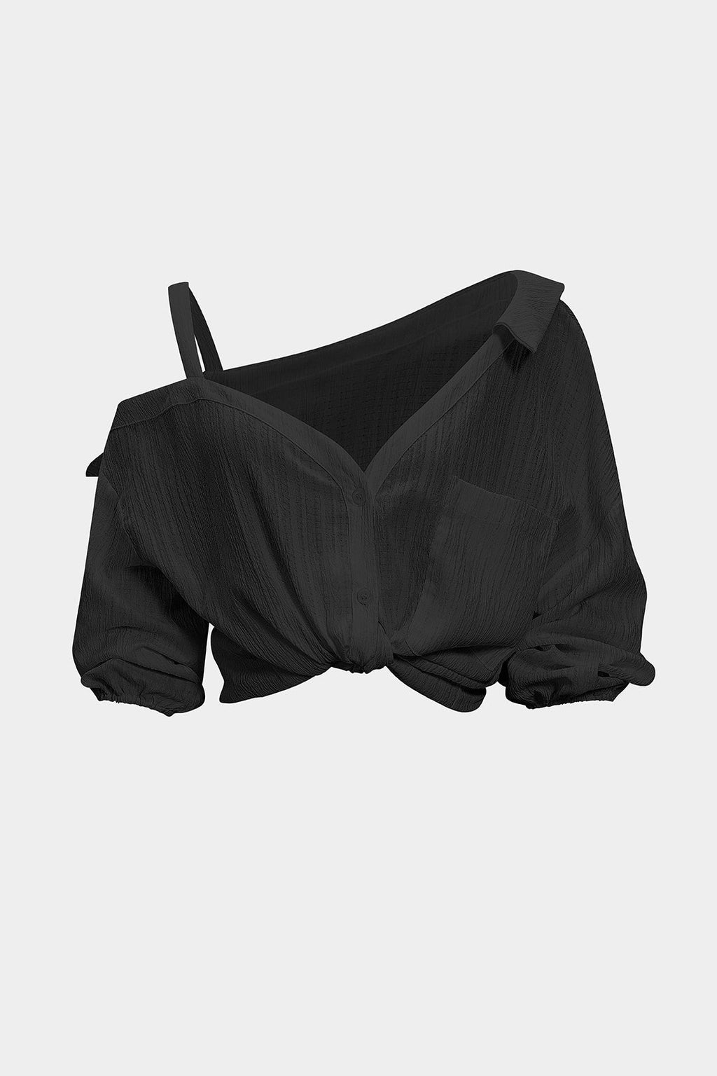 חולצה אסימטרית ללא גב עם שרוולים ארוכים מכופתרים 