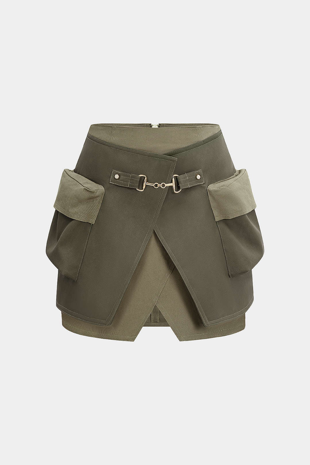 חצאית דמוית עור עם כיסים מנוגדים 