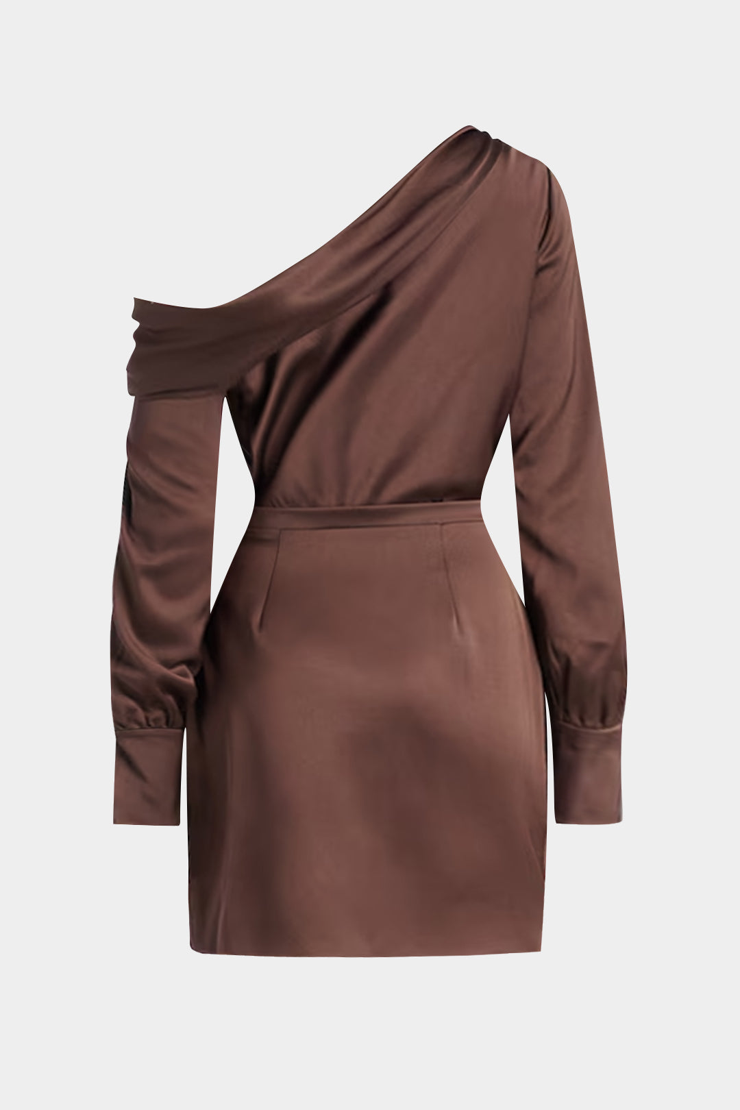 שמלת מיני עם צווארון א-סימטרי ושרוולים ארוכים של סאטן 