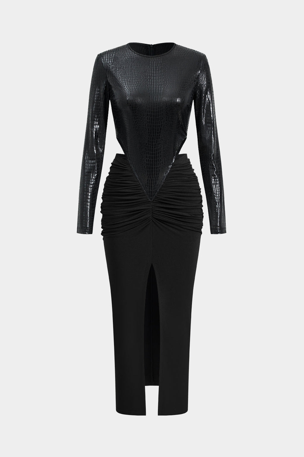 שמלת מקסי עם שרוולים ארוכים וטלאים דמוי עור 