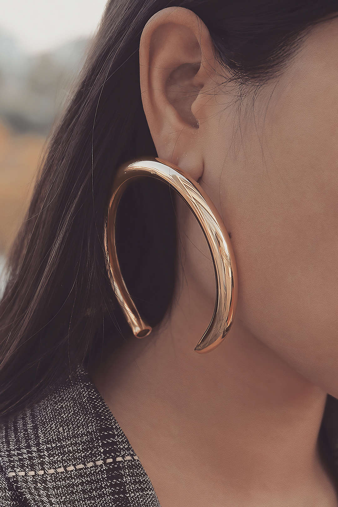 Aretes Geométricos Mitad Circunferencia Metálica Para Mujer