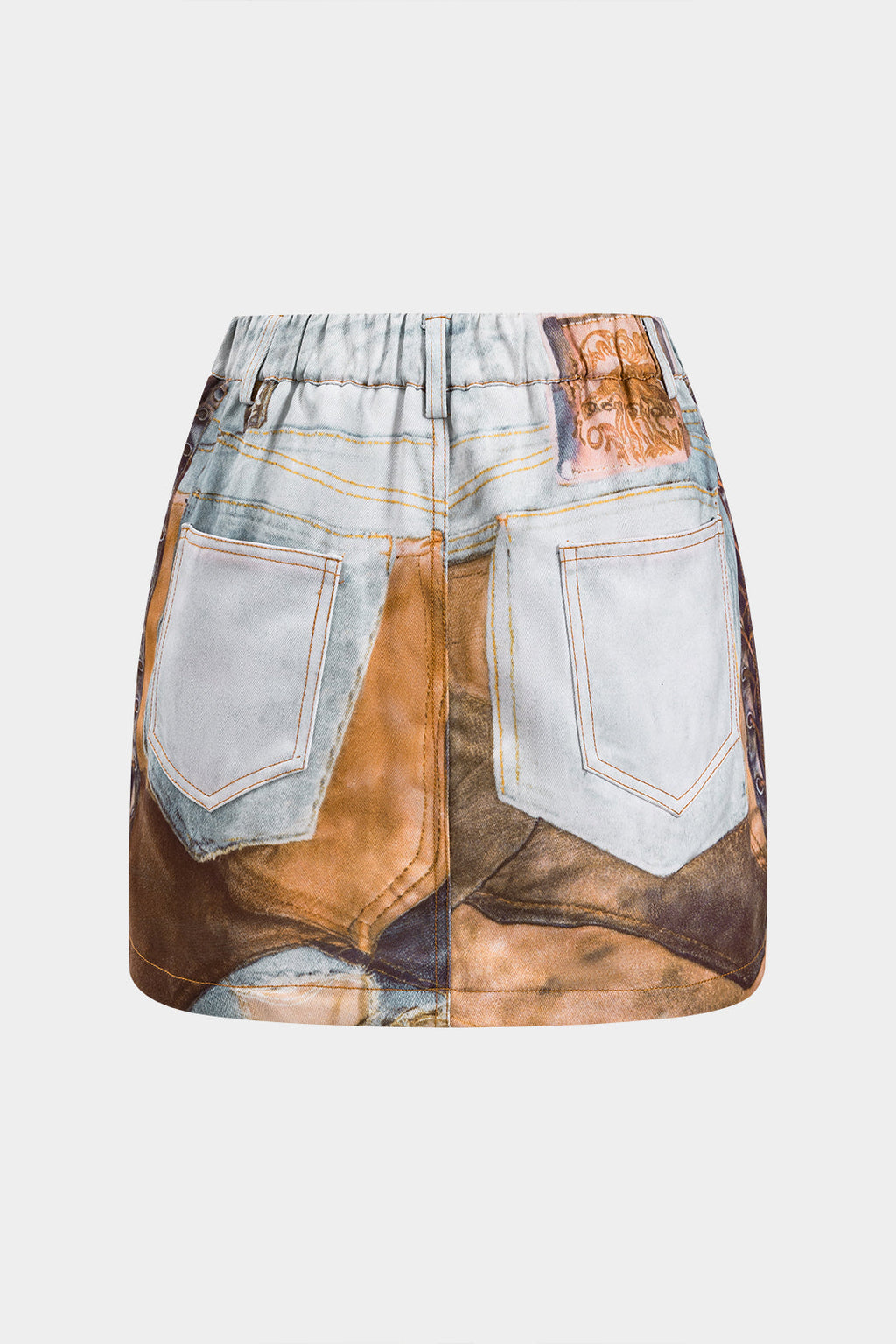 Abstract Print Ruched Button Pocket Skirt