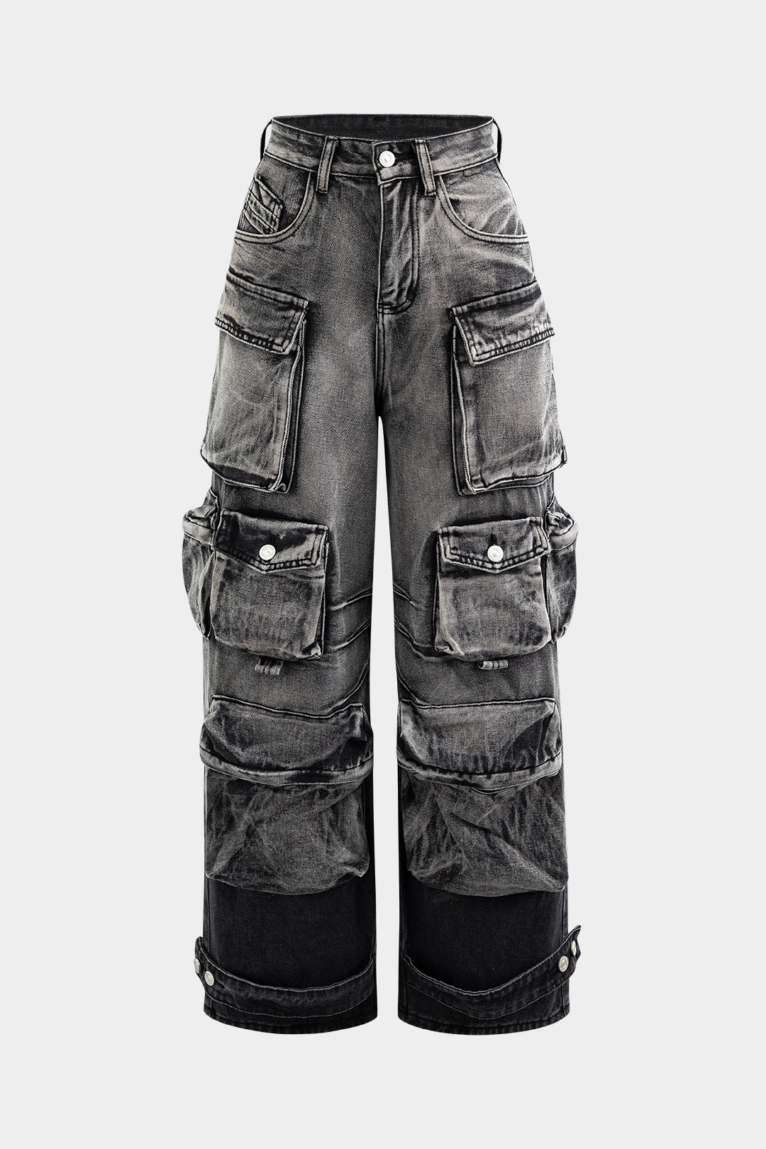 Jeans Cargo De Pierna Ancha Con Ombre Y Bolsillos Multiples