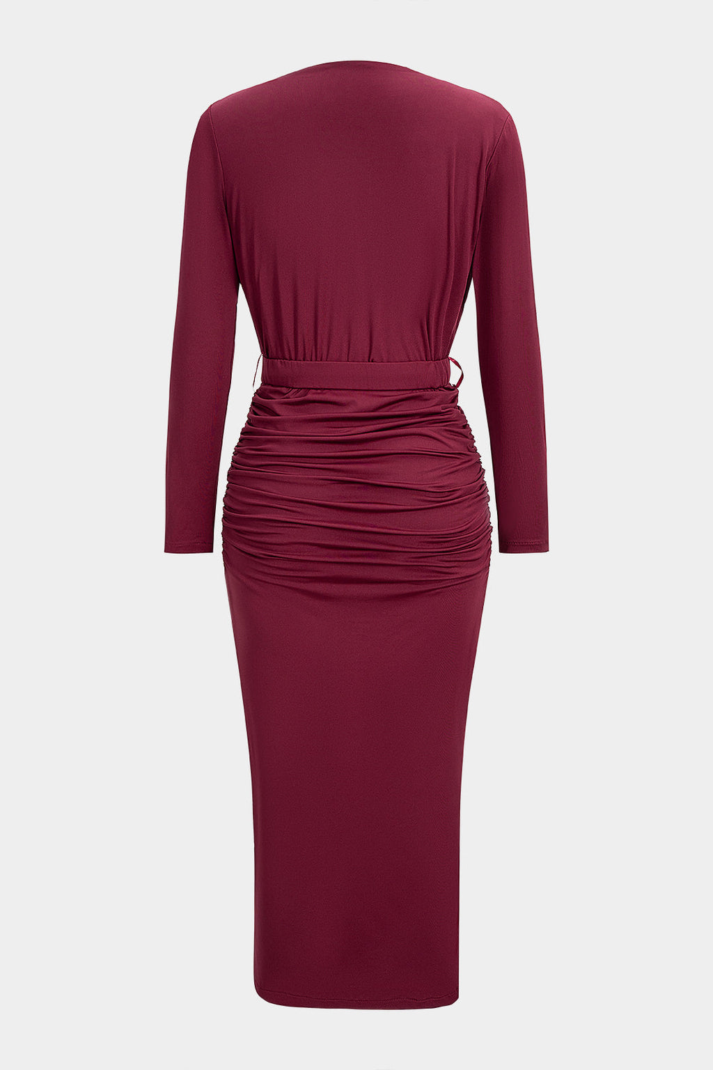 Deep V-Neck Ruched Long Sleeve Maxi Dress