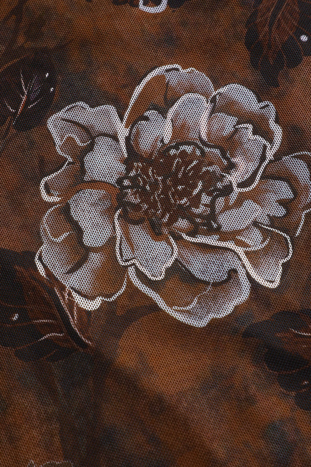 Floral Print Leaves Mesh Long Sleeve Maxi Dress