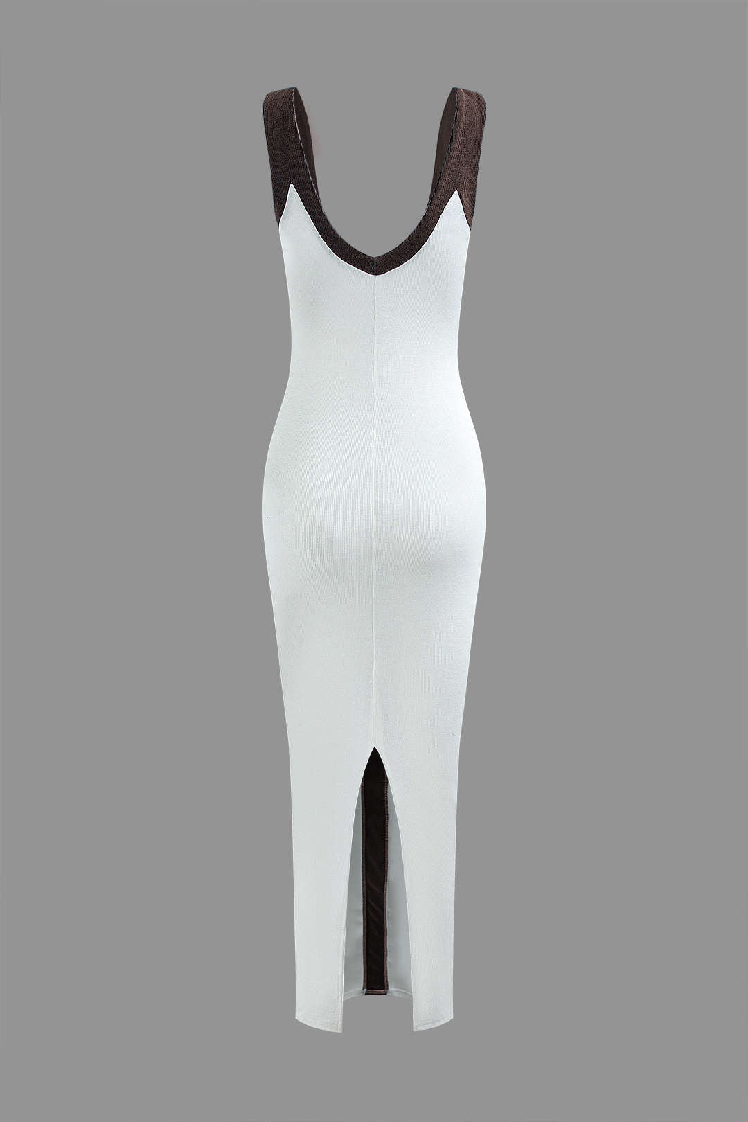 Vestido Maxi Color Block Con Escote En V Y Ribbed Elegante