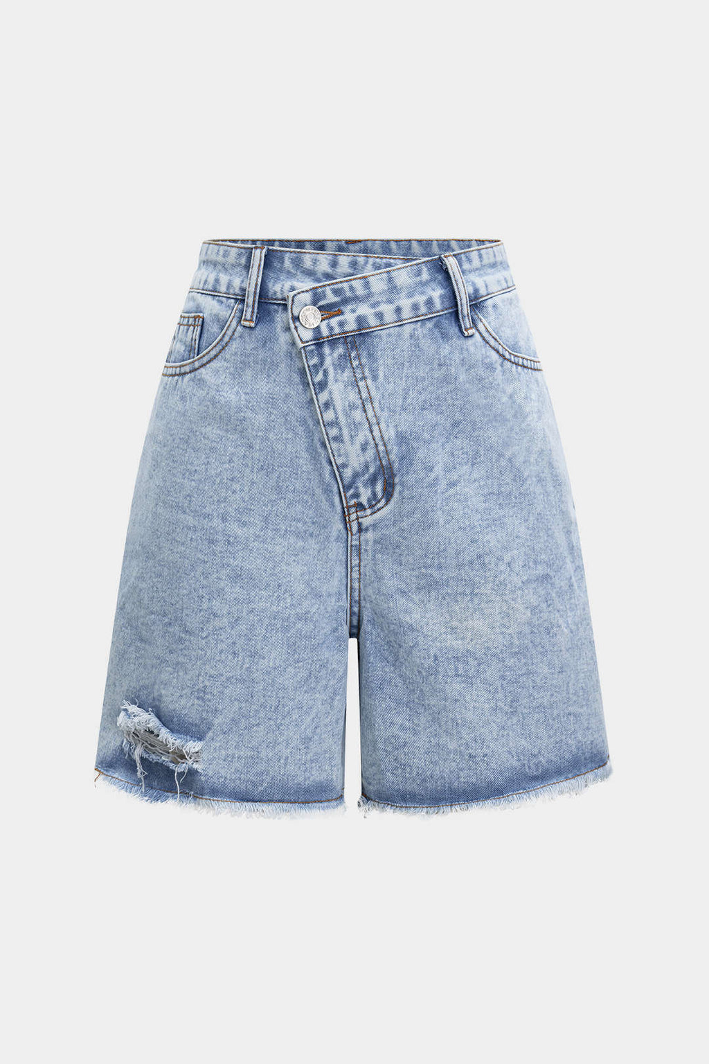 Shorts Vaqueros De Cintura Alta Con Desgaste Diario