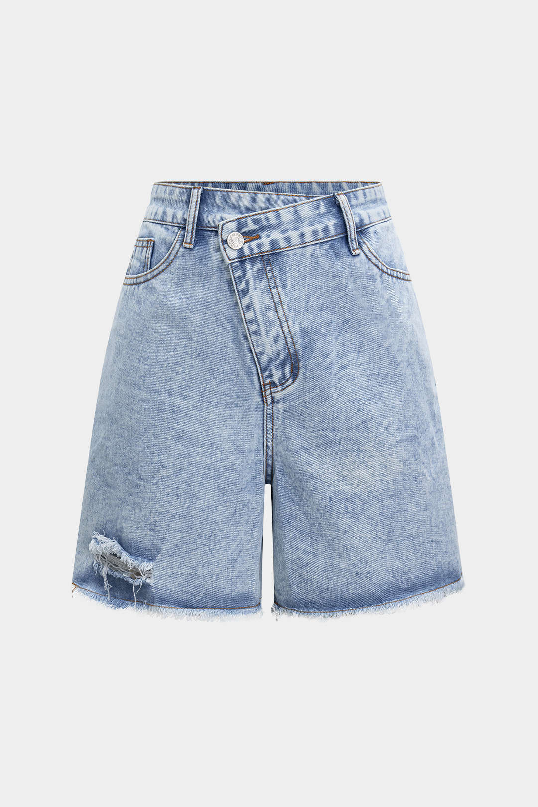 Shorts Vaqueros De Cintura Alta Con Desgaste Diario