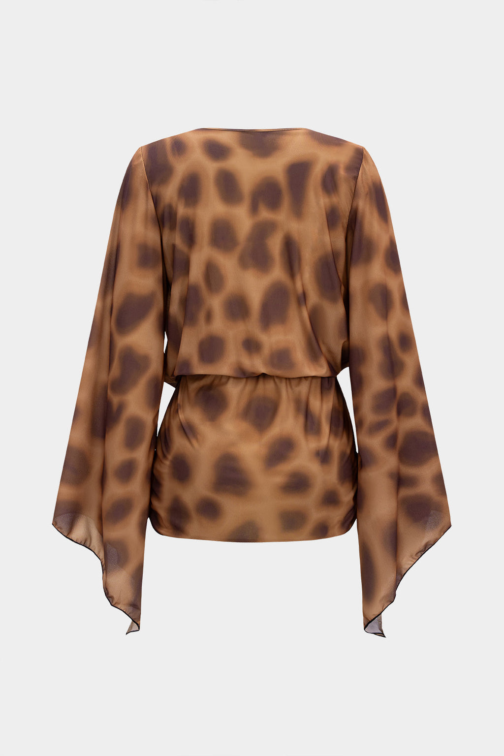 שמלת מיני עם שרוולים ארוכים וצווארון קפלים עם הדפס נמר 