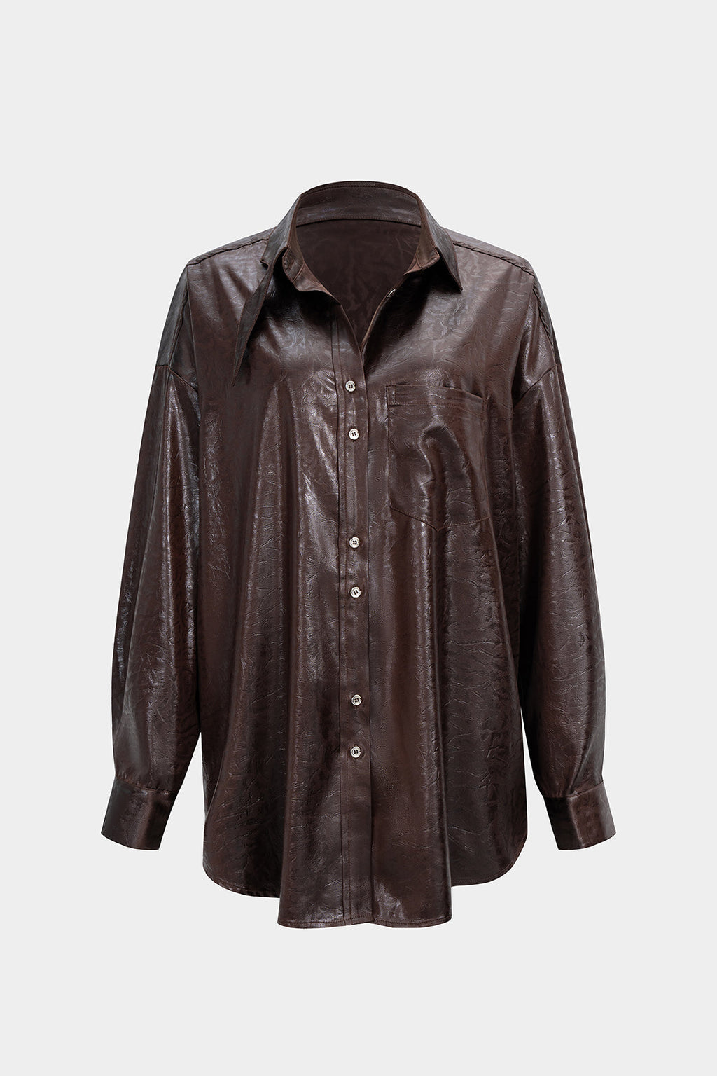 Faux Leather Button Long-Sleeve Shirt