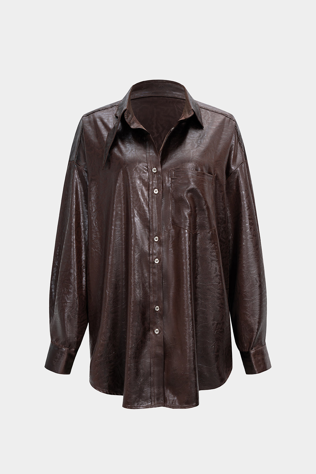 Faux Leather Button Long-Sleeve Shirt