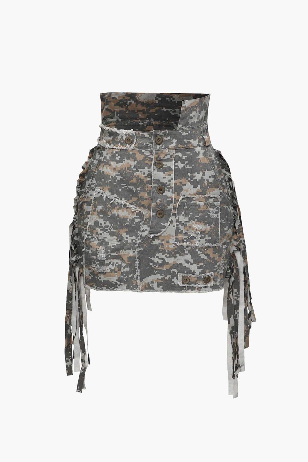 Falda Mini Camuflaje Deshilachada Con Flecos Y Encaje