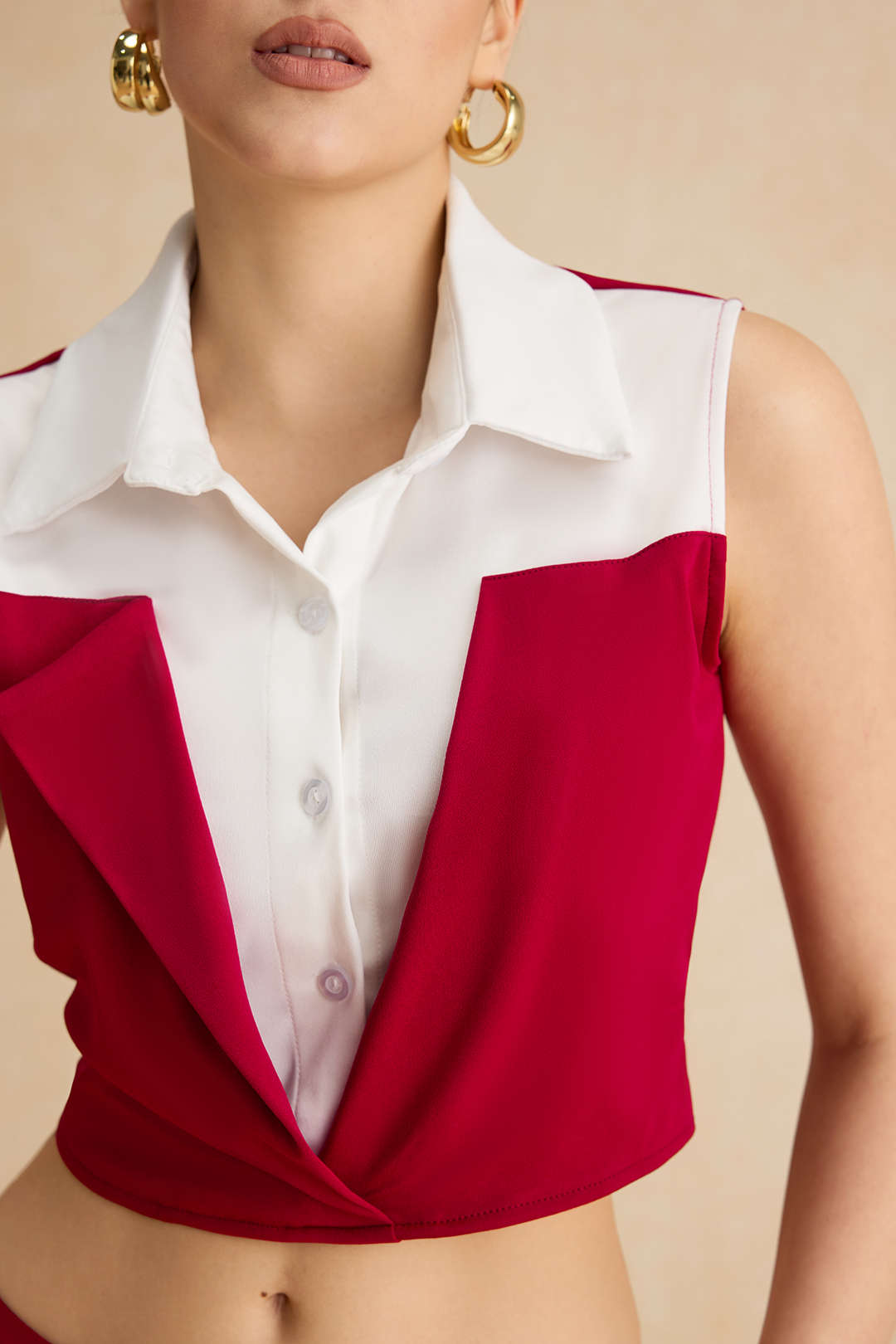 Conjunto Blusa Patchwork Sin Mangas Pantalón Con Bolsillos