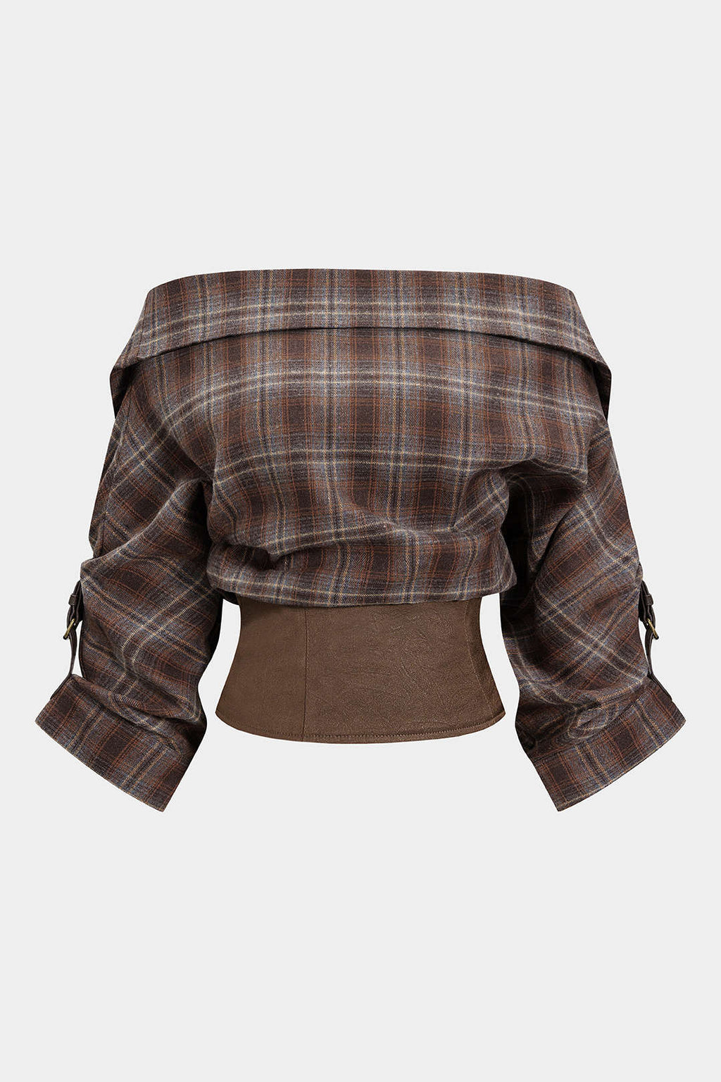 חולצה ארוכת שרוולים עם רוכסן, הדפס משובץ וטלאים של סאטן 