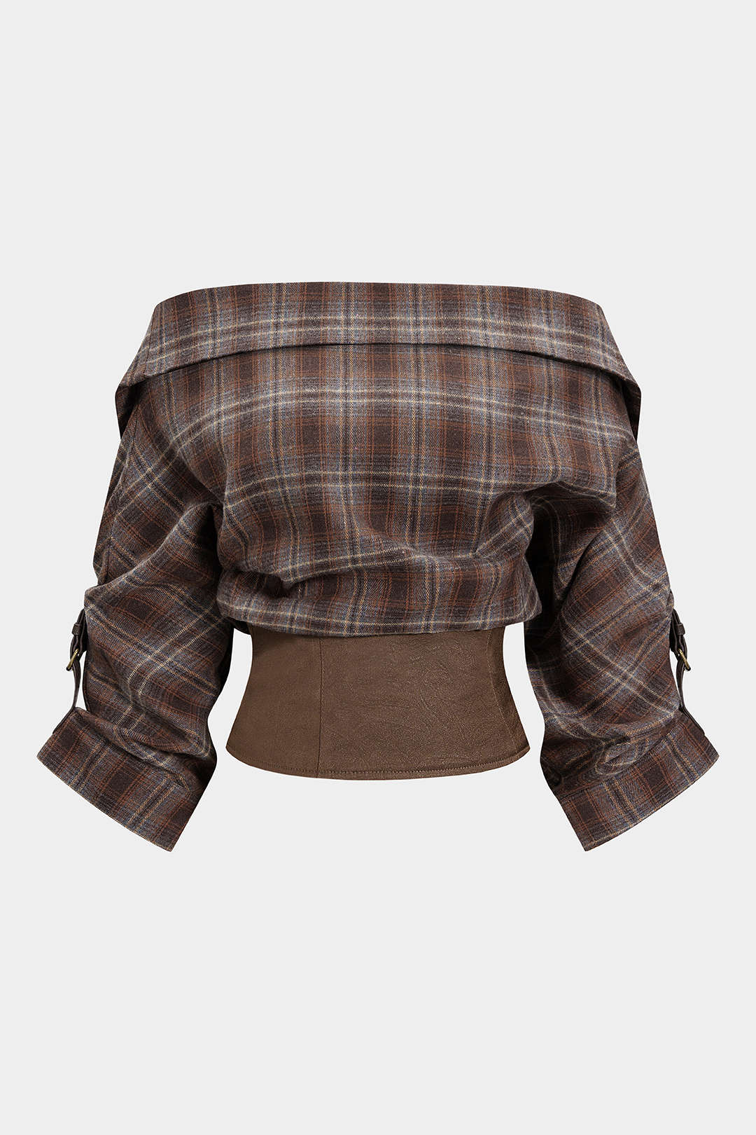 חולצה ארוכת שרוולים עם רוכסן, הדפס משובץ וטלאים של סאטן 