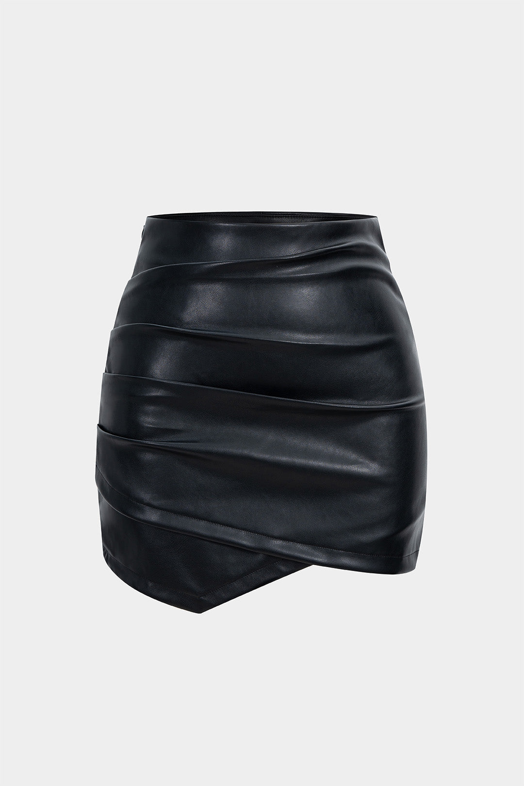 Asymmetrical Ruched Faux Leather Mini Skirt