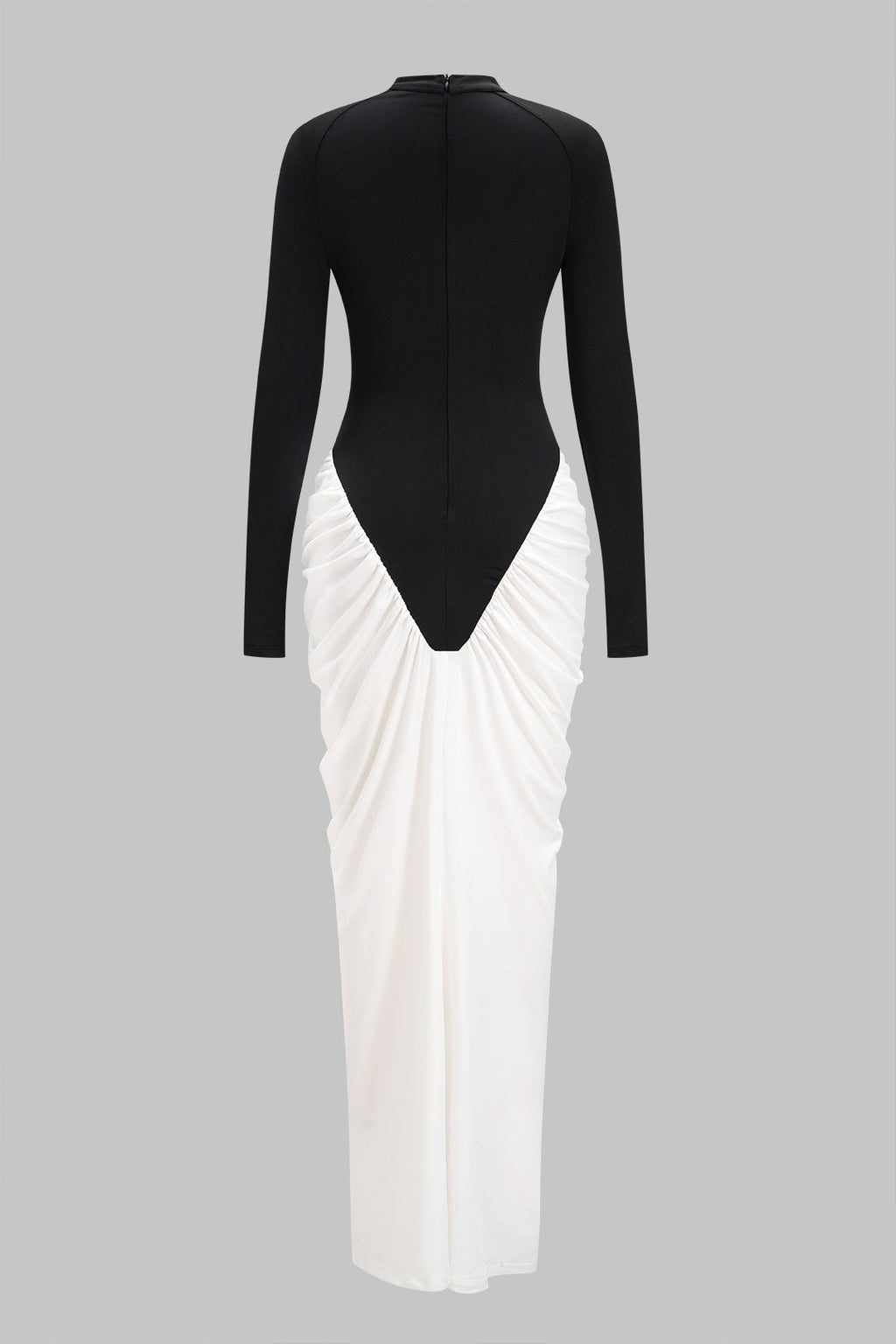 Contrast Ruched Long Sleeve Maxi Dress