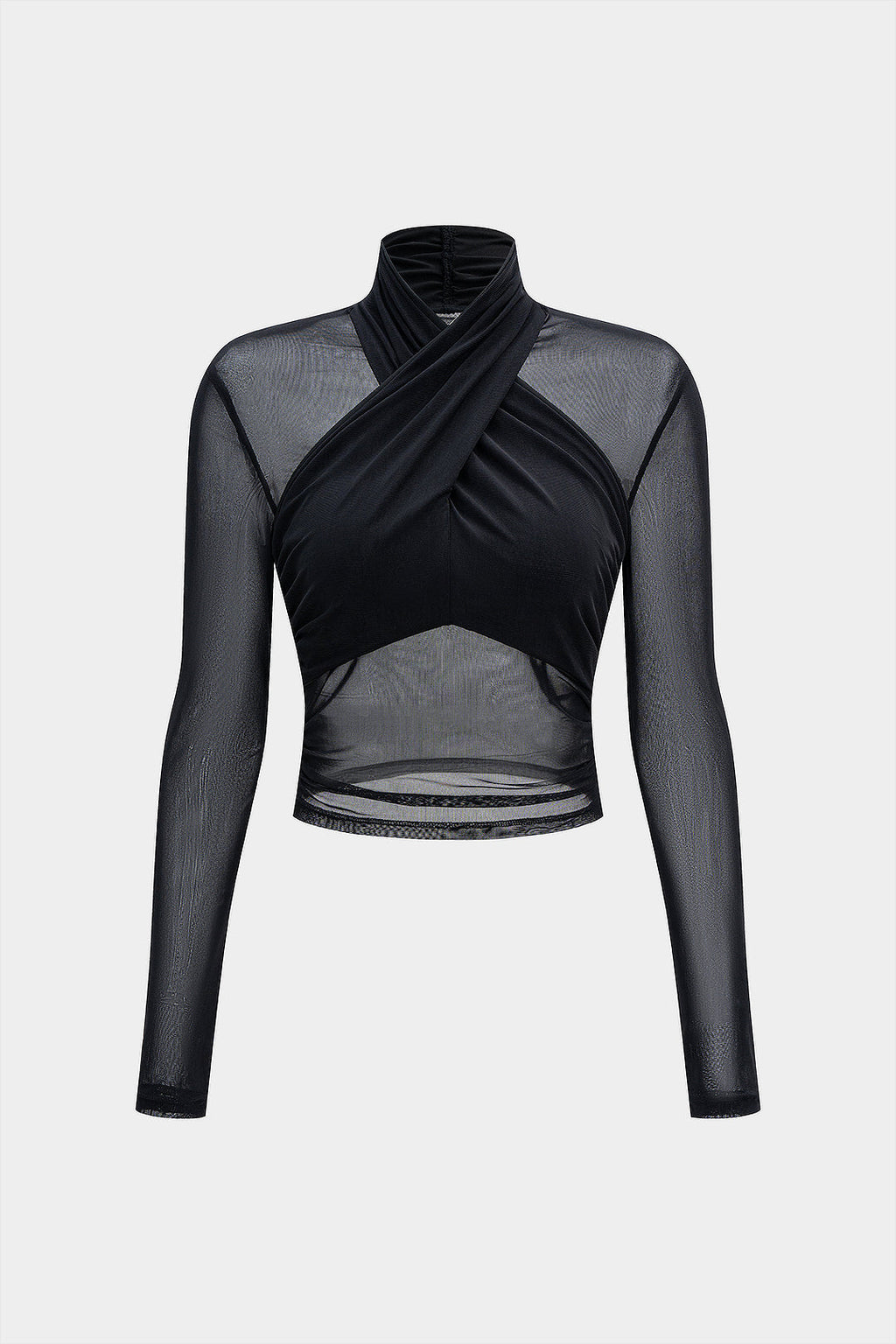 חולצה ארוכת שרוולים עם קפלים ורשת שקופה 