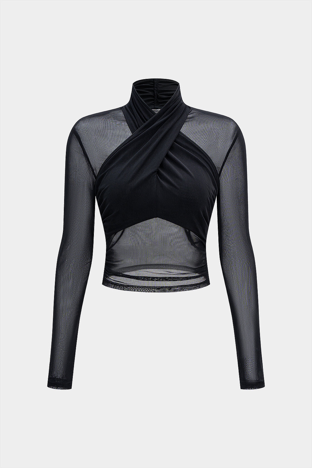 חולצה ארוכת שרוולים עם קפלים ורשת שקופה 