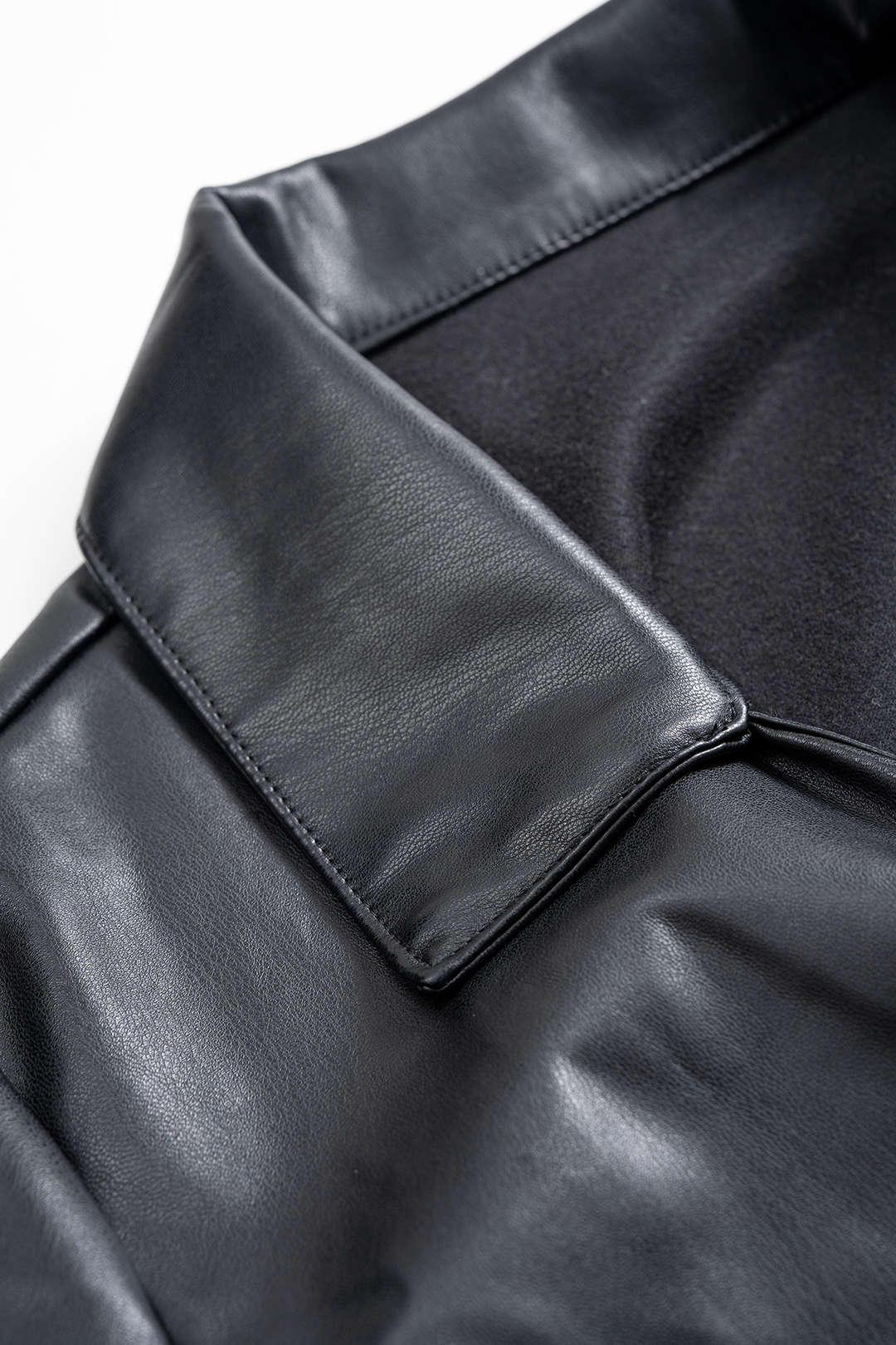 Faux Leather V-Neck Ruched Long Sleeve Mini Dress