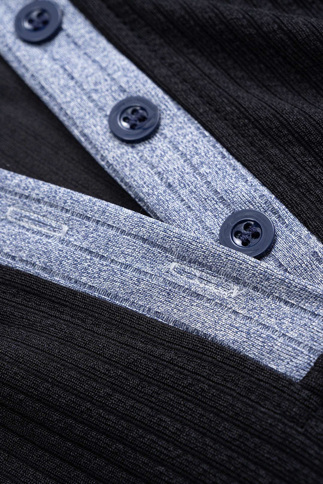 Knit Button Contrast Long Sleeve Dress