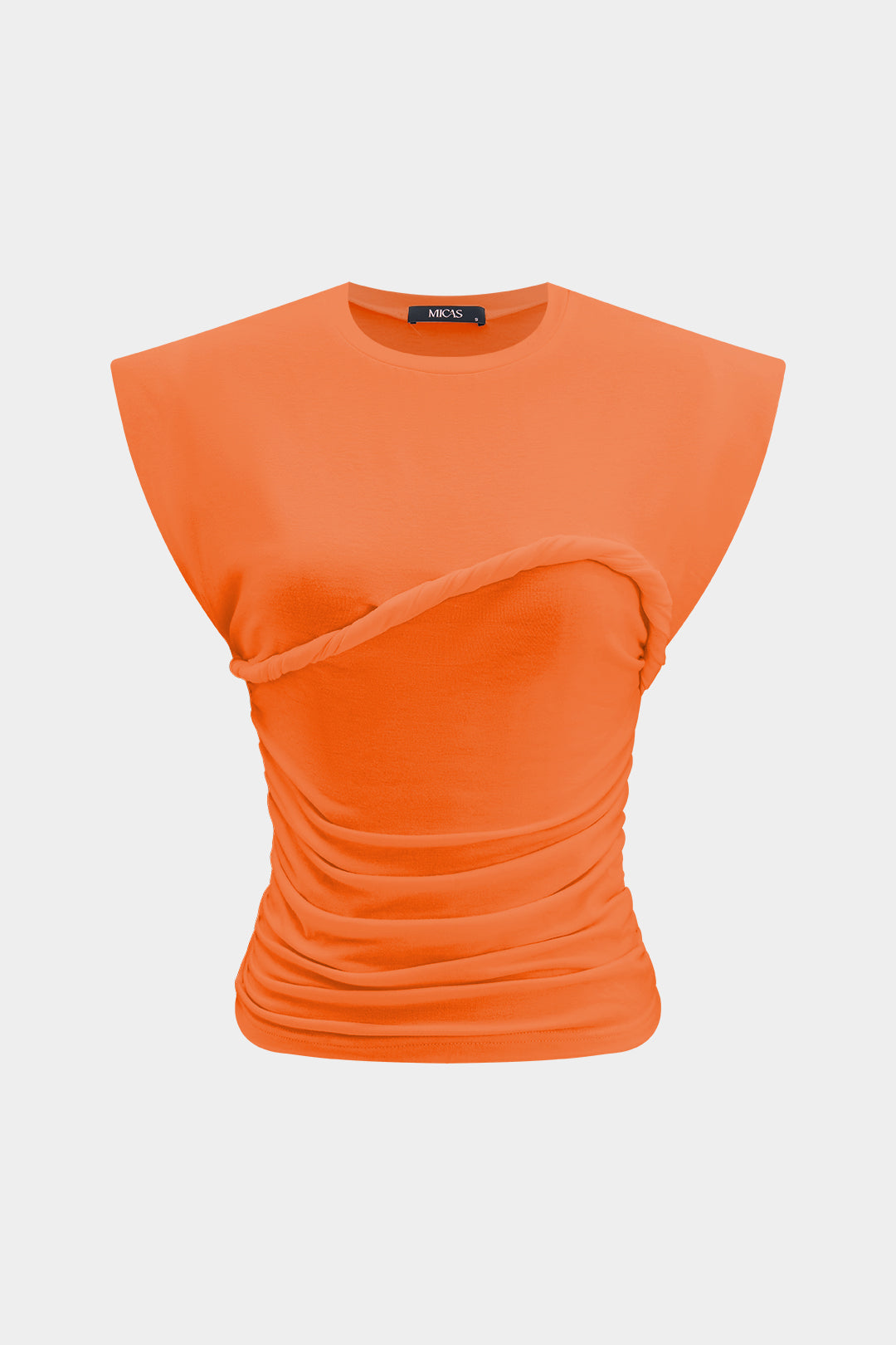 Camiseta De Algodón A Canalé Con Cuello Redondo Liso Diario