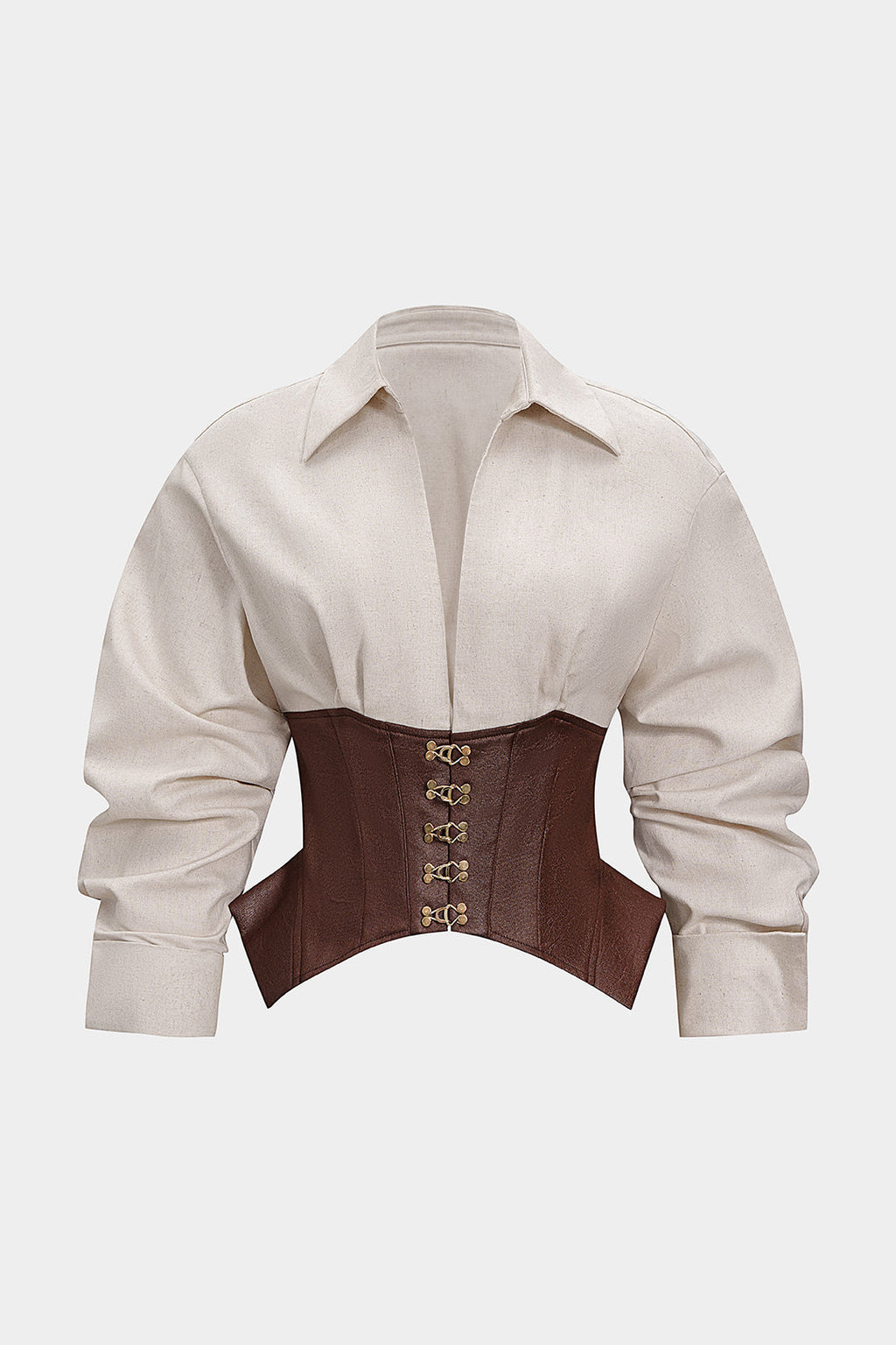 חולצה ארוכת שרוולים דמוית עור פשתן מטאלי עם טלאים 