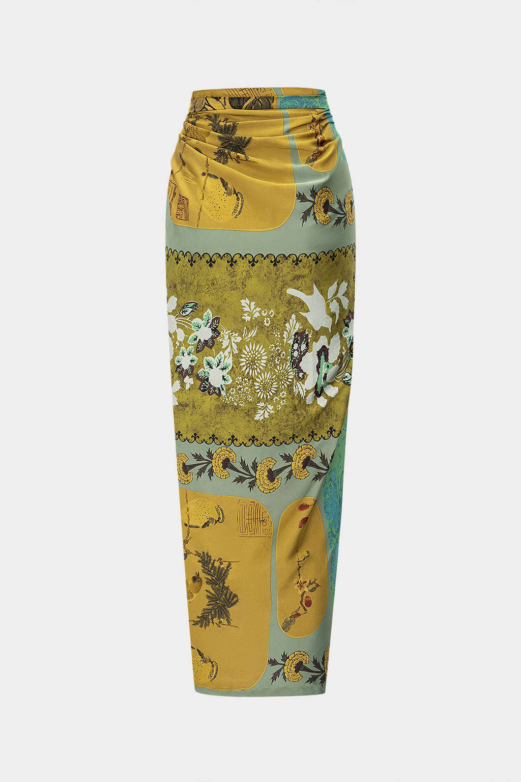 חצאית סאטן עם קשירה מלפנים והדפס רטרו 