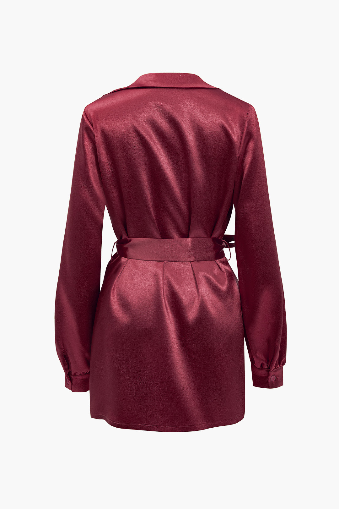 שמלת מיני עם קשירה קדמית וצווארון קפלים וחגורה 