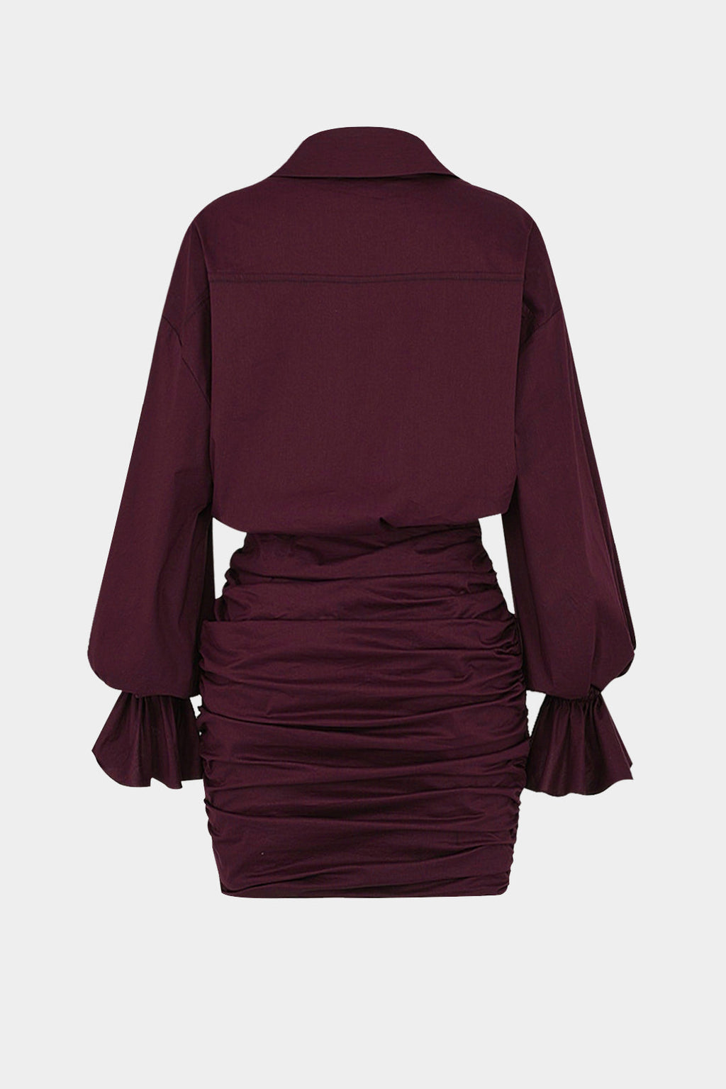 Ruched V-Neck Drawstring Ruffle Long Sleeve Mini Dress