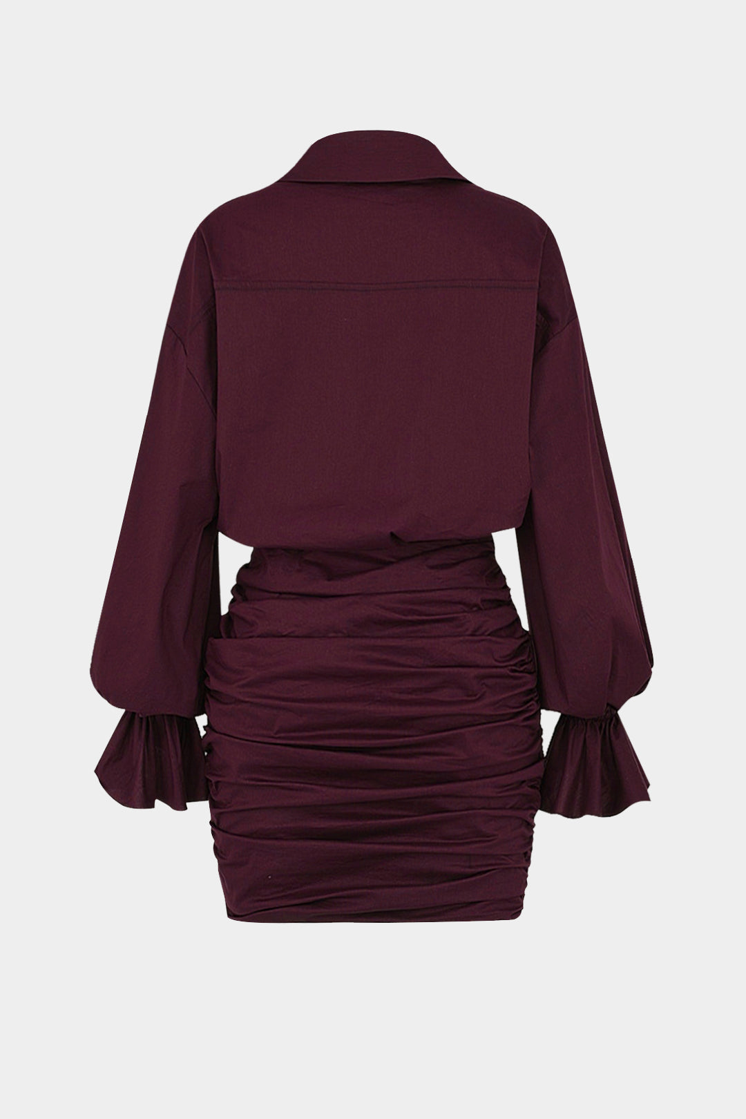 Ruched V-Neck Drawstring Ruffle Long Sleeve Mini Dress