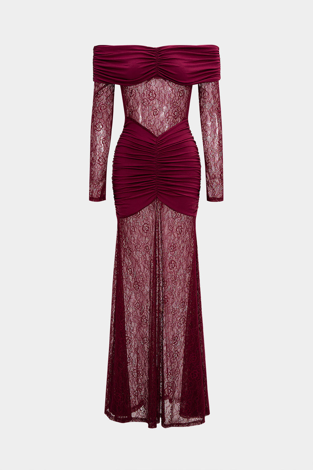 Off Shoulder Patchwork Ruched Long Sleeve Maxi Dress