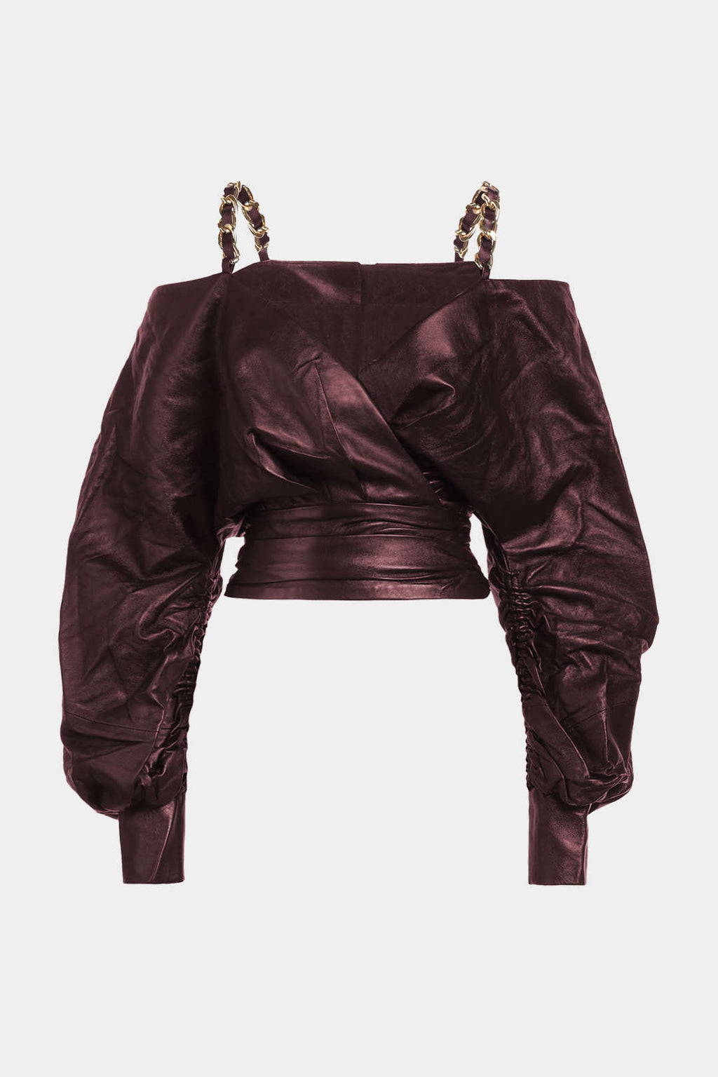 חולצה ארוכת שרוולים דמוית עור מטאלית עם צלבים 