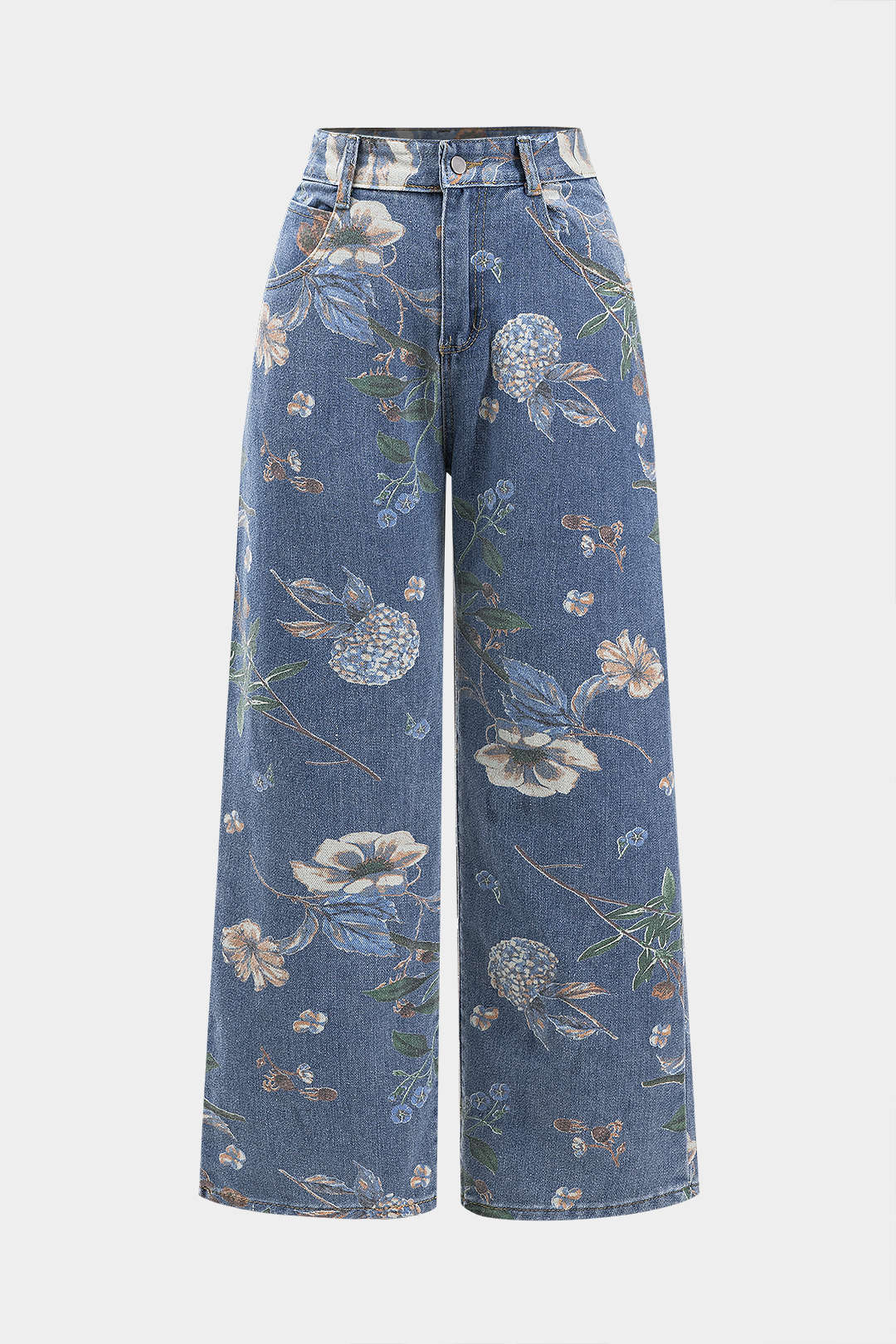 Jeans Denim Ancho Estilo Retro con Cierre de Botón