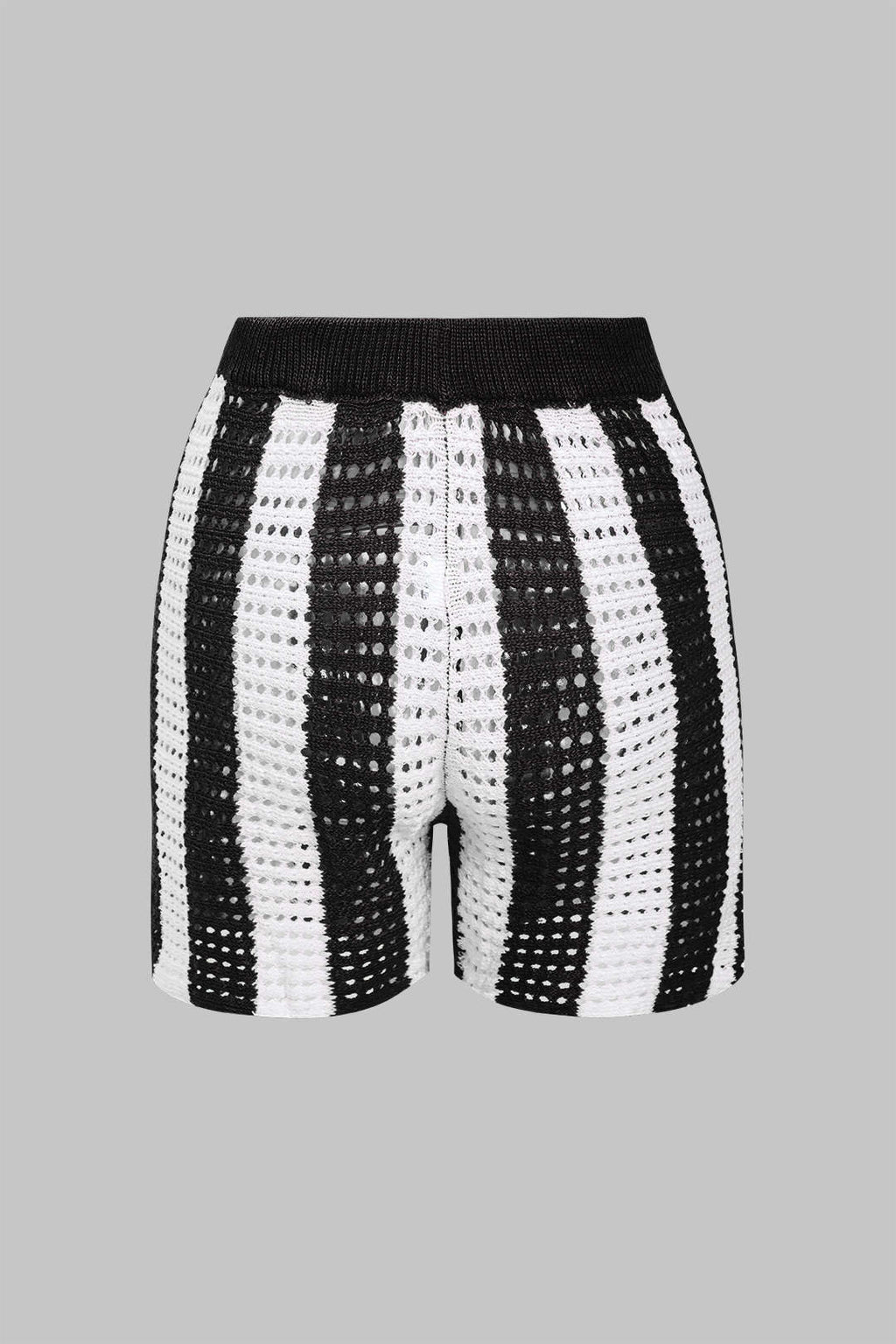 Conjunto Corto de Punto a Rayas Casual con Detalles Calados