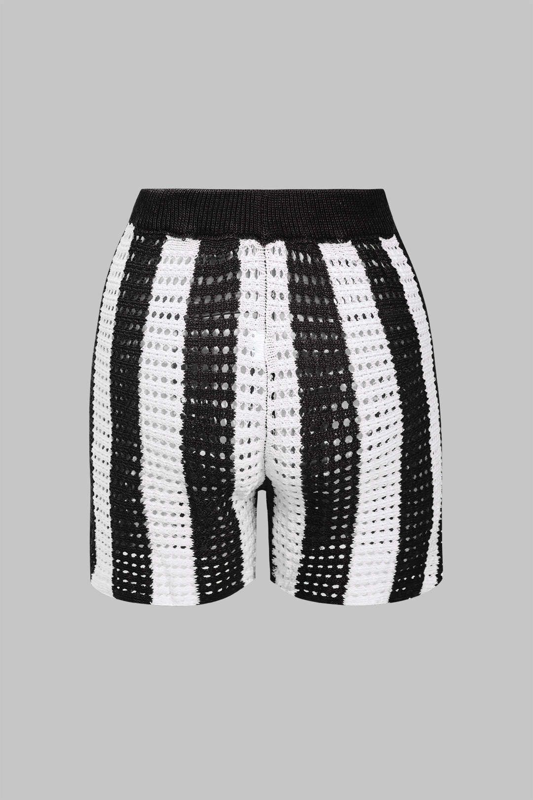 Conjunto Corto de Punto a Rayas Casual con Detalles Calados