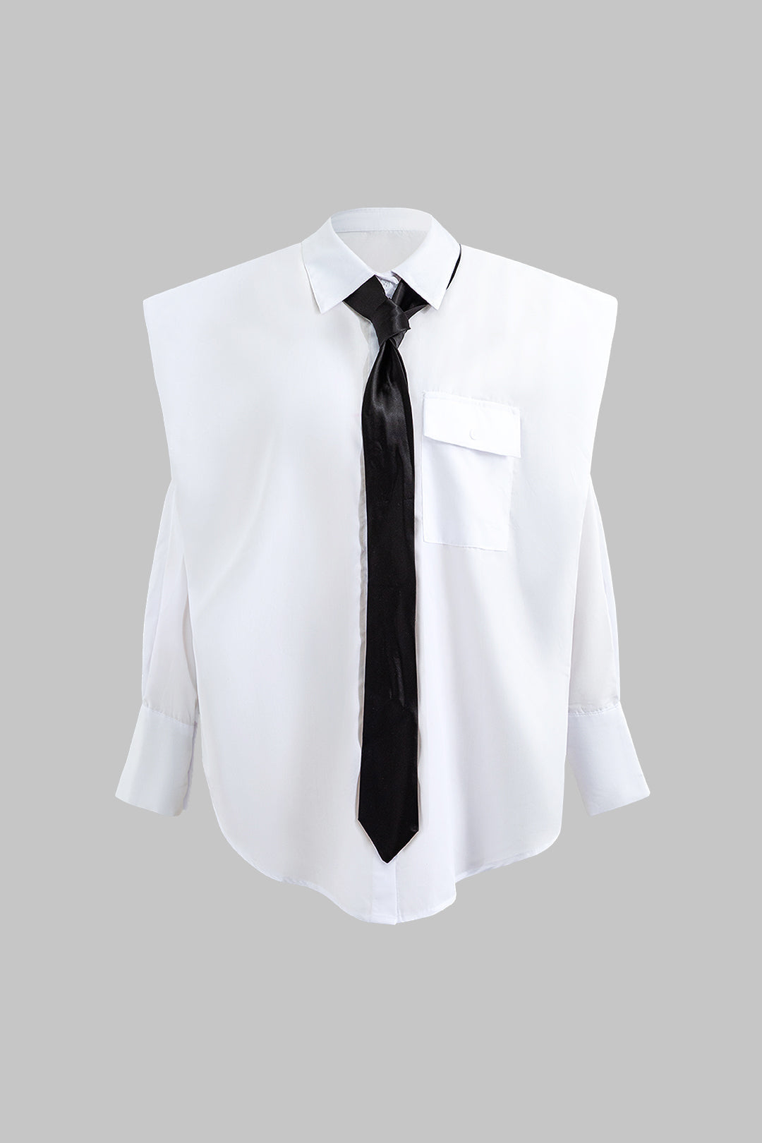 Solid Long Sleeve Shirt With Tie