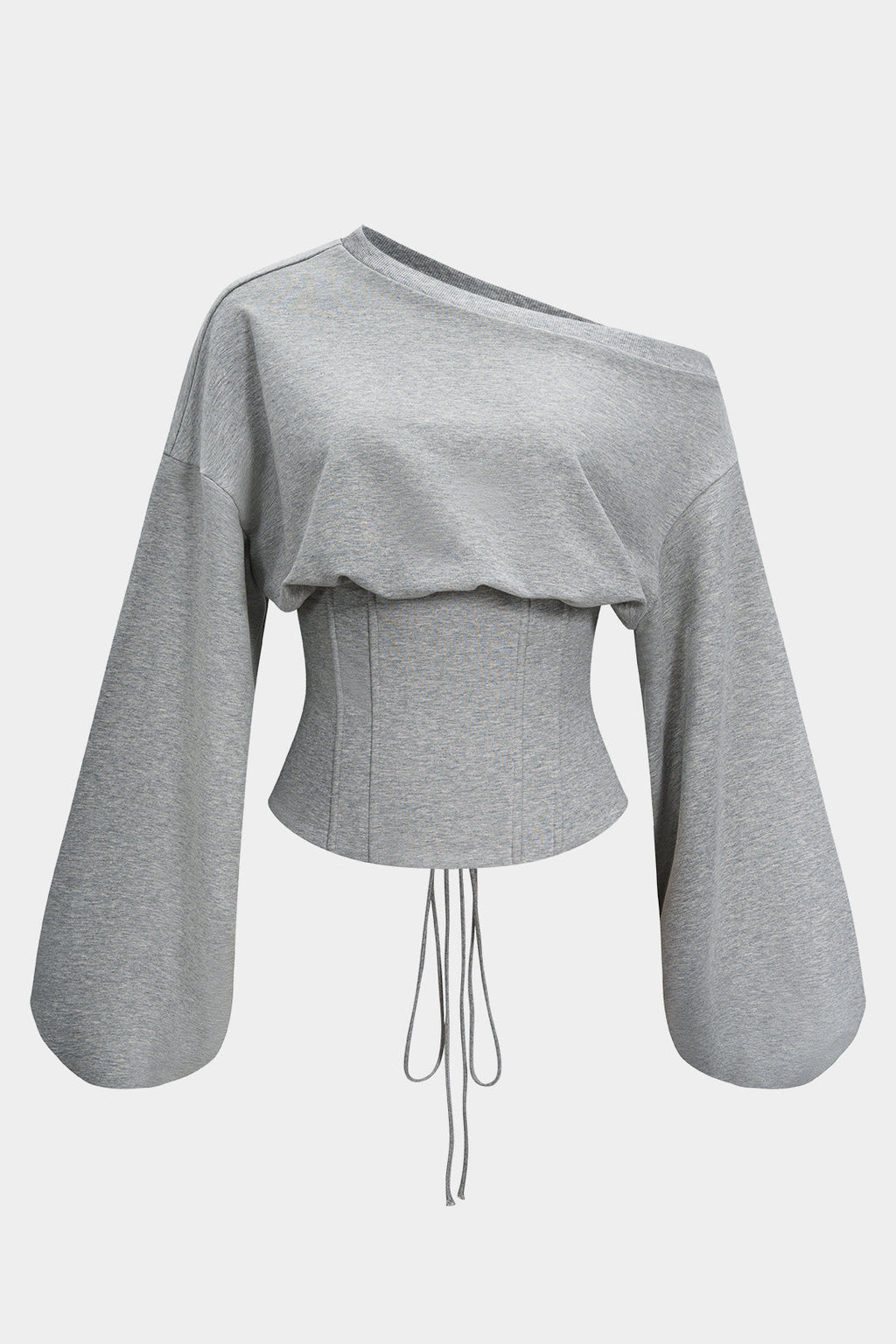 Tie-Back Asymmetrical Shoulder Corset Waist Sweatshirt